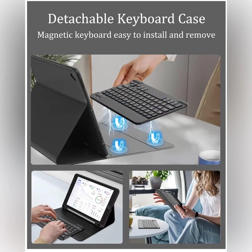 Keyboard Case for 2021 10.2-inch 9th Generation iPad, Detachable Wireless RECH